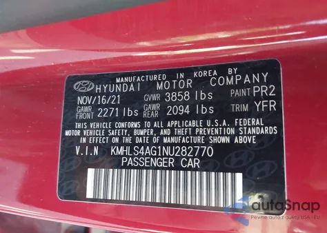 2022 Hyundai Elantra Sel из США, поврежденный, VIN KMHLS4AG1NU282770